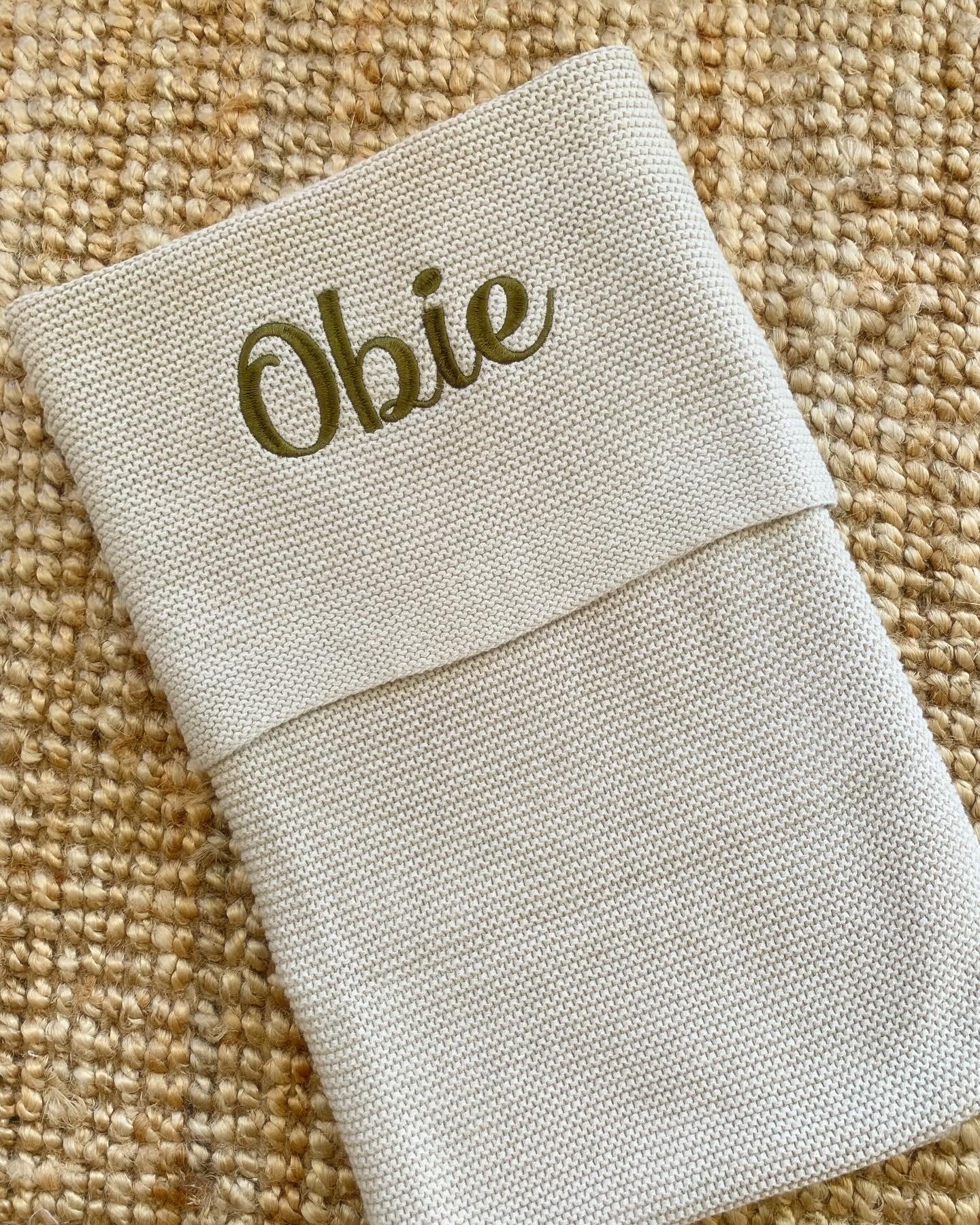 Embroidered &amp; knitted crib blanket with name - Jollein - Beige