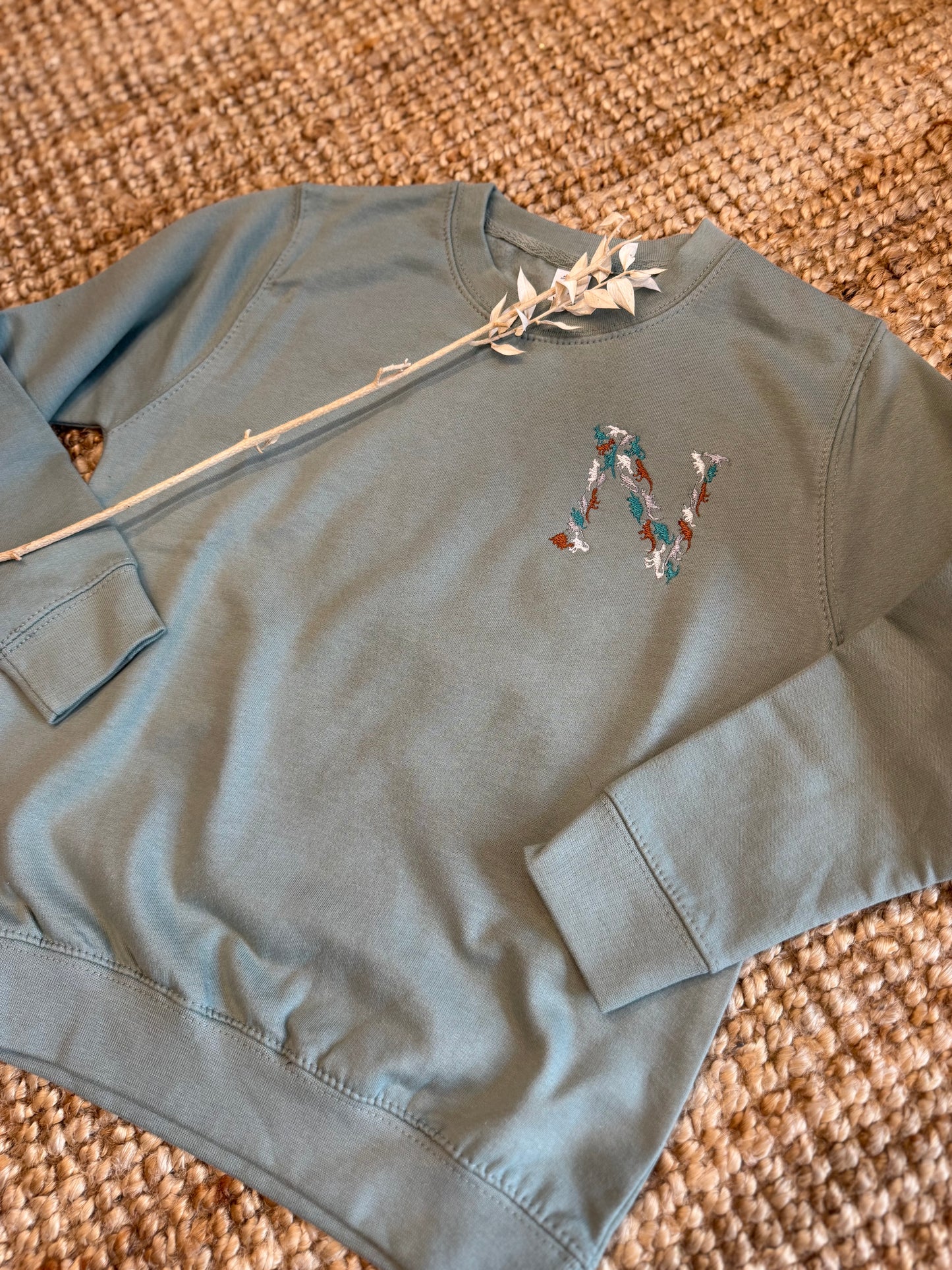 Dino sweater voor kinderen - Initiaal - Geborduurd