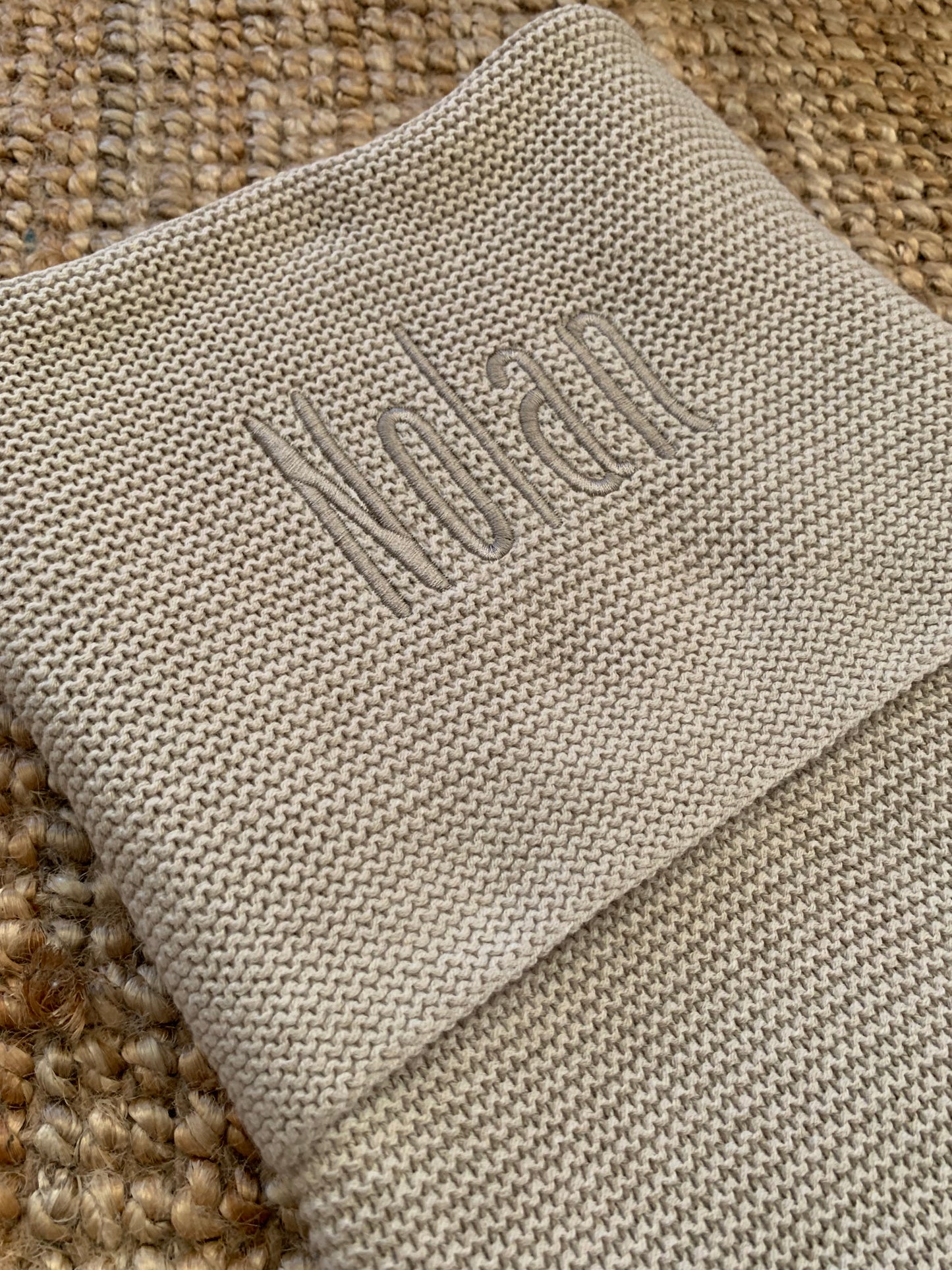 Embroidered &amp; knitted crib blanket with name - Jollein - Beige