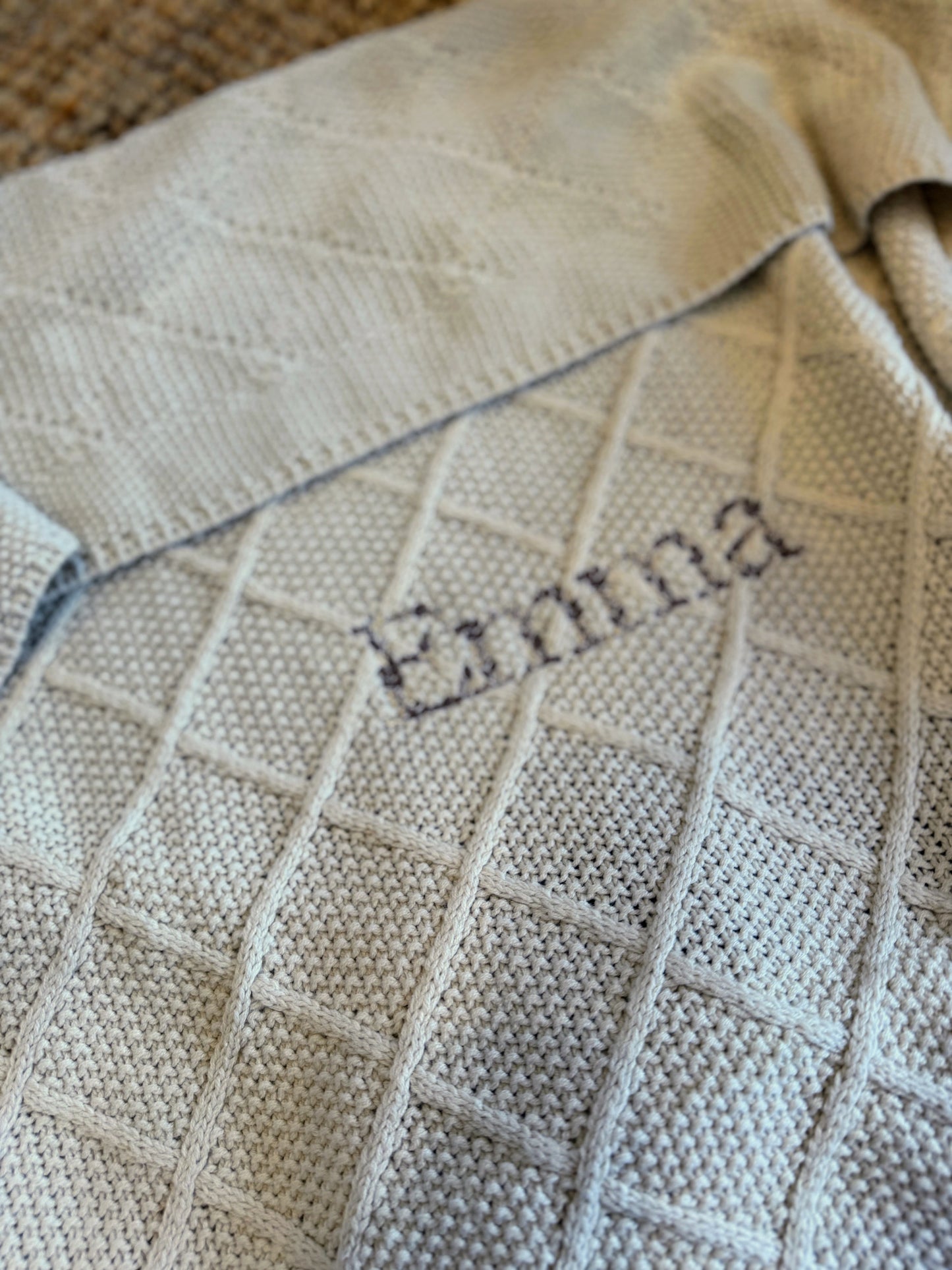 Jollein Babydeken Geborduurd met naam - Check Knit - Wieg/Ledikant - Oatmeal