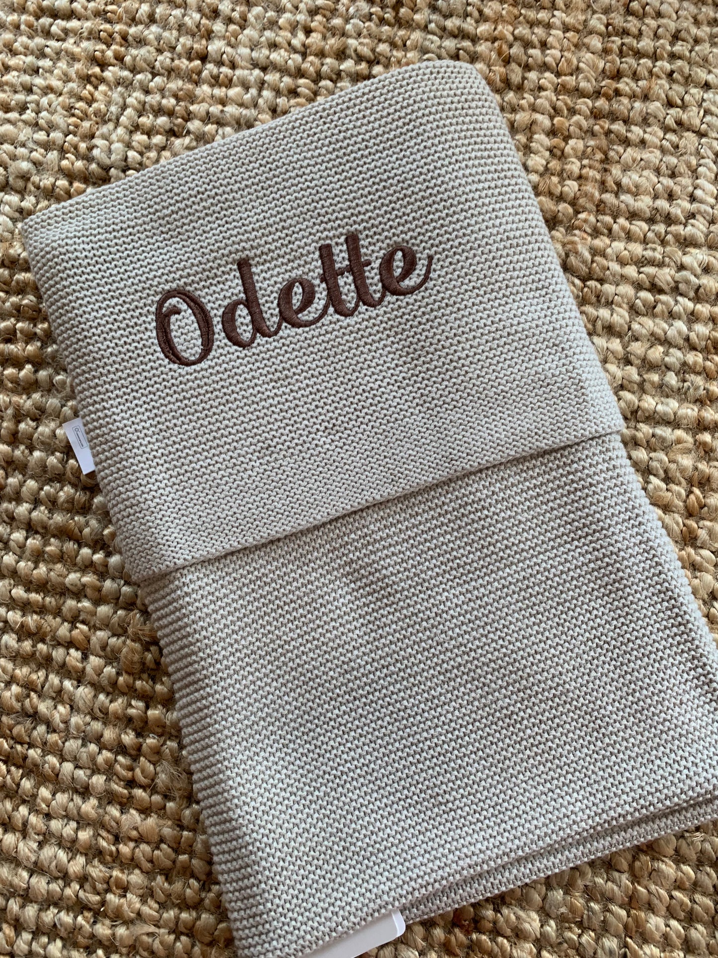 Embroidered &amp; knitted crib blanket with name - Jollein - Beige