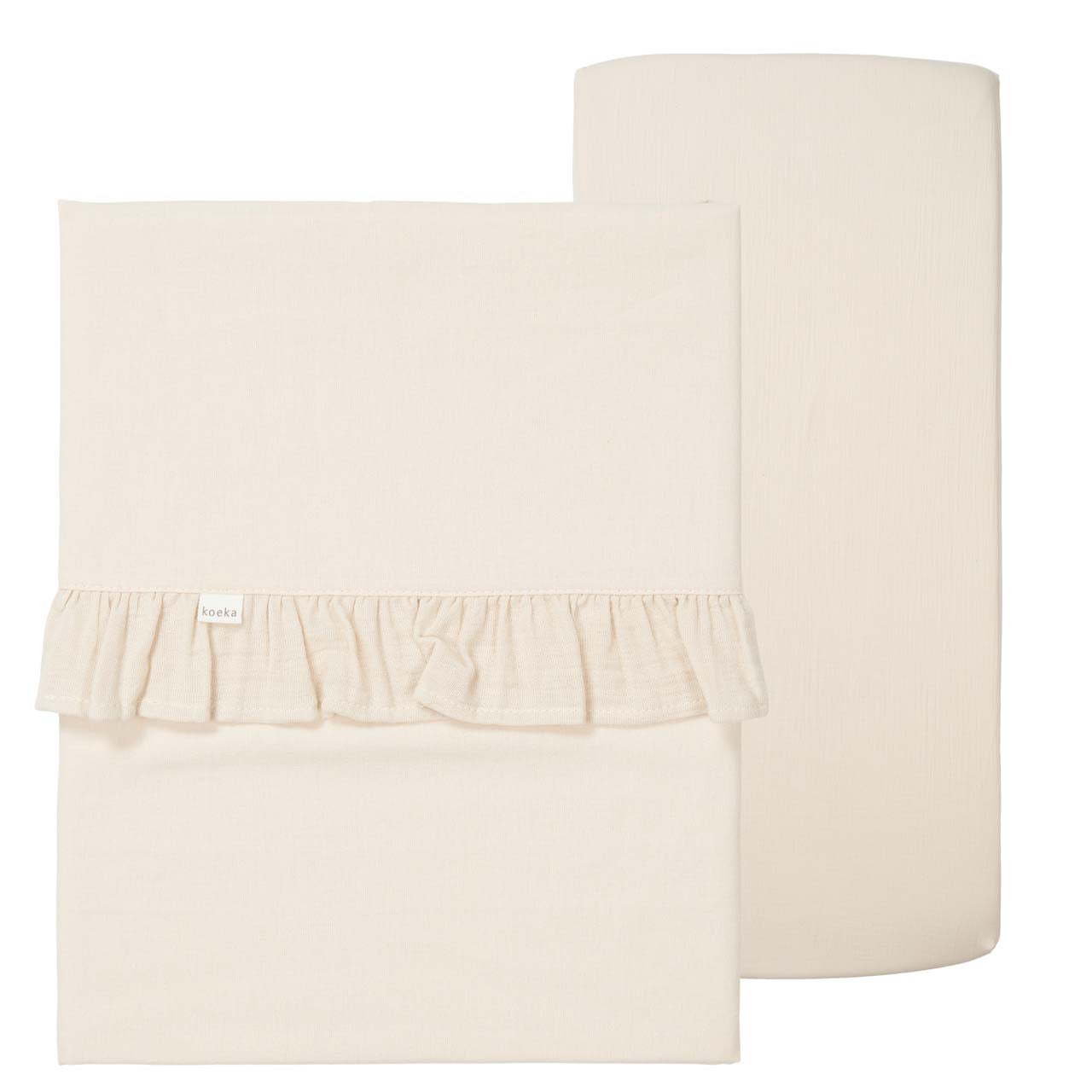 Wieglaken & hoeslaken Faro - Koeka - Geborduurd met naam - Ruffle - Warm white