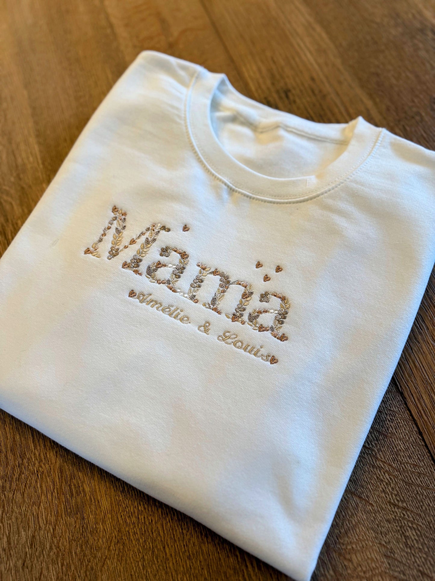 Mama sweater - geborduurd met de naam - bloemen - hartjes- valantijn -editie